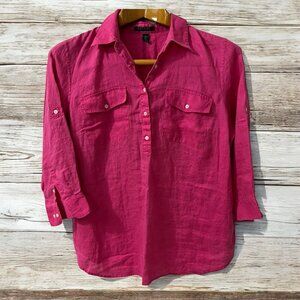 Ralph Lauren Women's Pink Linen Button Front Pop‎ Over Shirt Size 1X